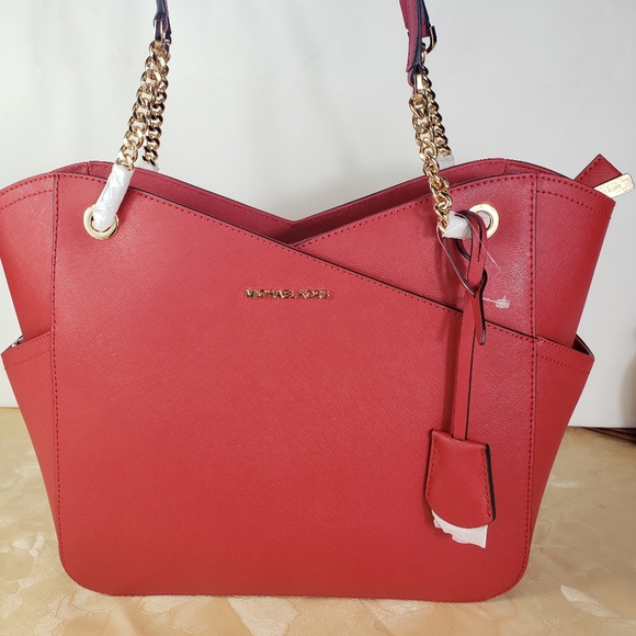 MICHAEL KORS JET SET TRAVEL L RED FLAME SHOULDER MK Bag - Picture 3 of 12